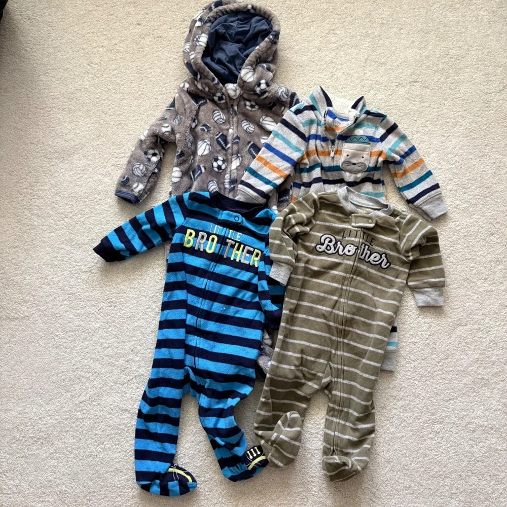 Carter's & Mick Mack Fleece Sleepers Lot Little Brother Infant Boys 6-9 month